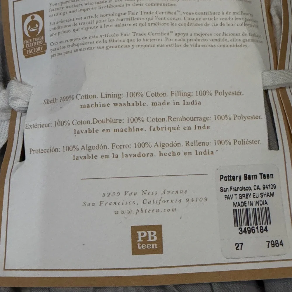 Pottery Barn Teen Favorite T Grey Euro Sham Set Of Two NWT New